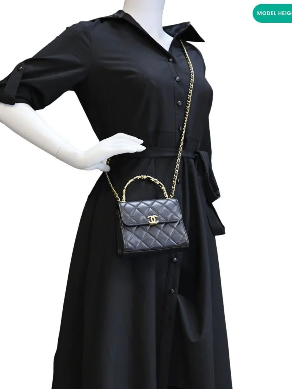 Chanel  Enamel Top Handle Flap Quilted Lambskin Leather Crossbody Bag Blac